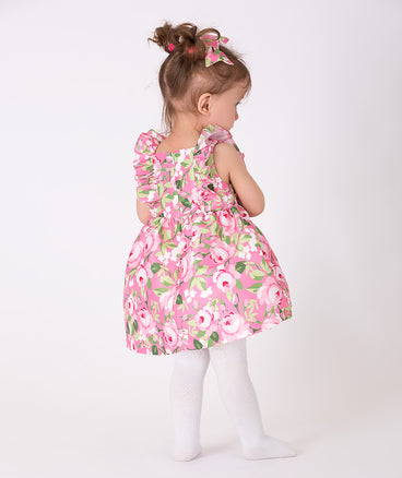 pink baby dress with flower prints