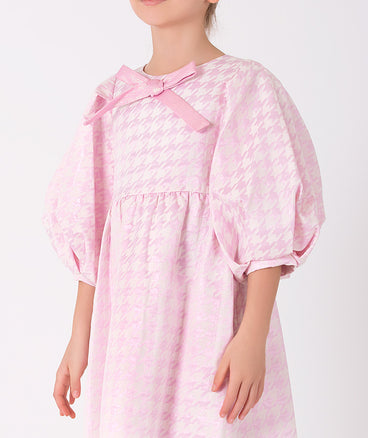 pink bow houndstooth dress