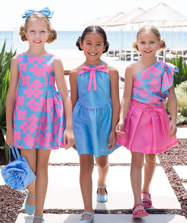 blue and pink summer outfits for little girls