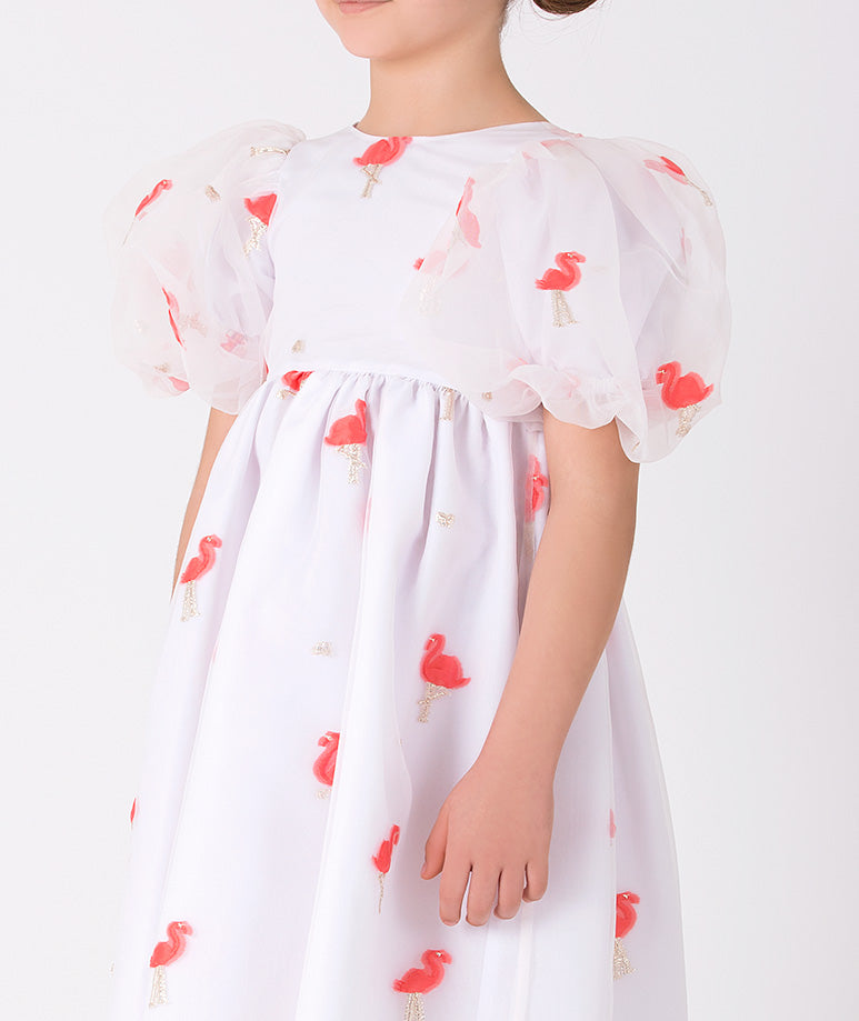Product Image of Organza Balloon Sleeve Flamingo Dress #2