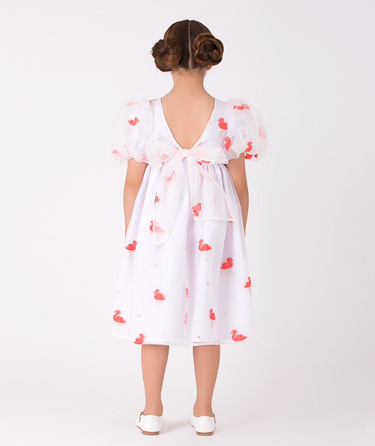 Product Image of Organza Balloon Sleeve Flamingo Dress #5