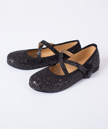 elegant black glitter kids shoes