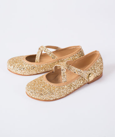 elegant gold glitter shoes for little girls