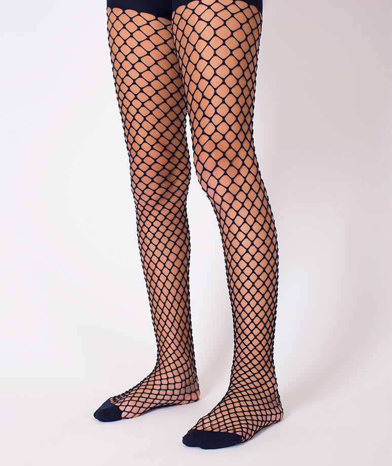 Product Image of Navy Fishnet Kids Tights #1