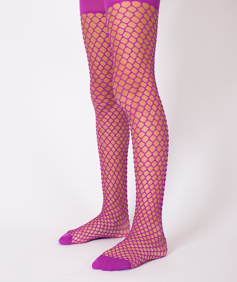 Product Image of Magenta Fishnet Kids Tights #1