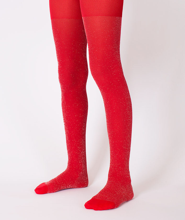 Product Image of Red Glitter Kids Tights #1