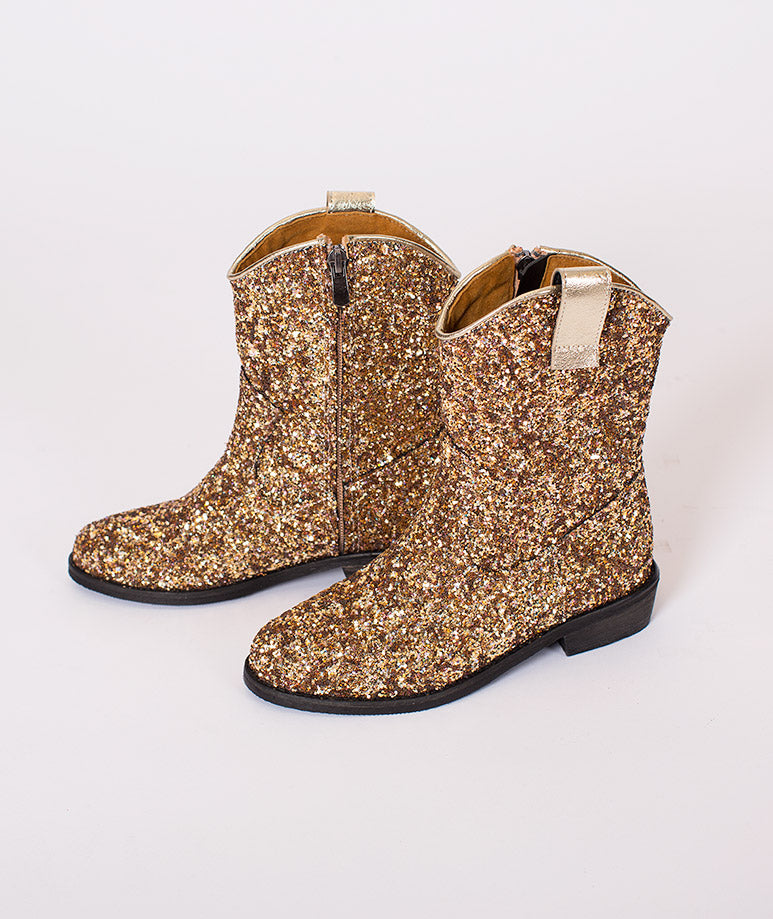 Product Image of Kids Gold Glitter Cowboy Boots #1