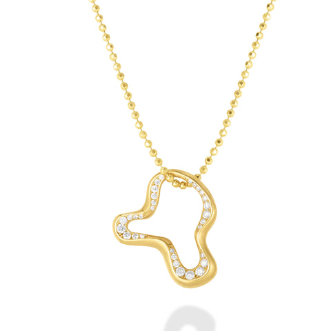 Diamond cut bead chain in yellow gold with Demi-pavé ripple charm.
