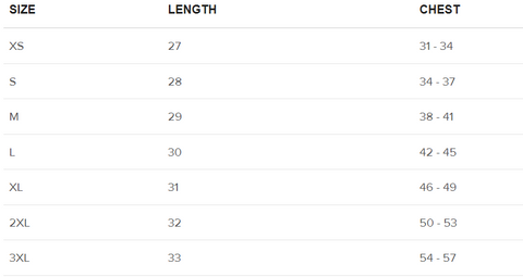 size chart unisex