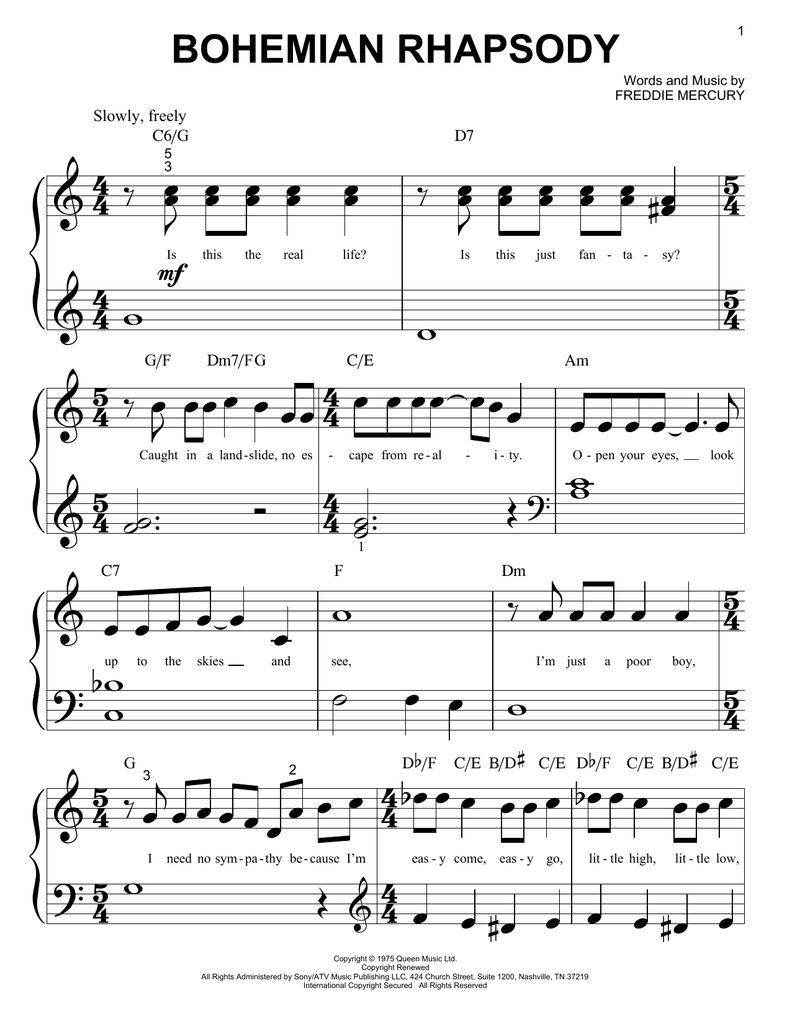Bohemian Rhapsody Free Piano Sheet Music With Lyrics Music Sheet Collection - roblox piano sheets bohemian rhapsody easy
