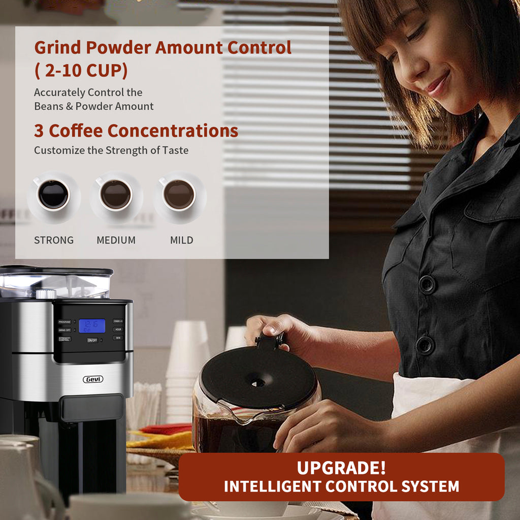 10-Cup Drip Coffee Maker with Touch Screen,Built-In Burr Coffee Grinder,  Automatic Grind and Brew,Warming Plate for Home and Office,1.5L Large  Capacity Water Tank, Removable Filter Basket, 900W 