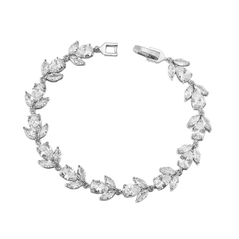 Flower Blossom Cubic Zirconia Tennis Bracelets for Women with Marquise and Oval Cut White Diamond Cubic Zirconia