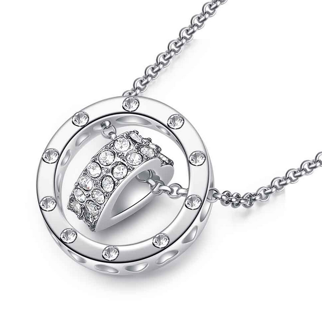 Silver Heart Necklace with Cubic Zirconia Stones