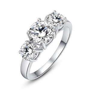 White Gold with Three Stone Cubic Zirconia Ring for Women