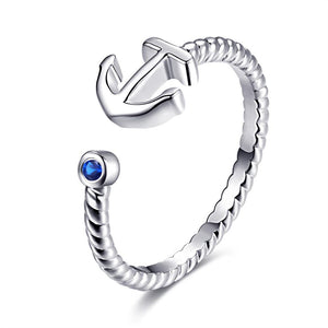 Anchor Ring Adjustable  White Gold Plated