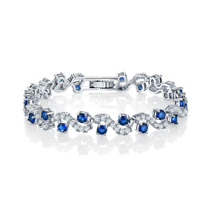 Tennis Bracelet for Women with Round Cut Sapphire and White Diamond Cubic Zirconia