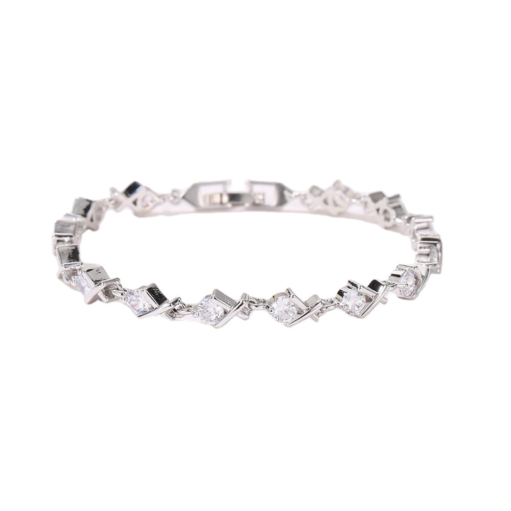 XO Tennis Bracelet for Women with Round Cut White Diamond Cubic Zirconia Stones