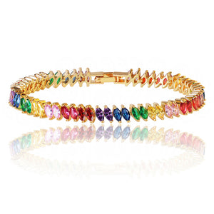 Rainbow Tennis Bracelet for Women with Rainbow Marquise Stones
