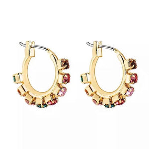 Gold Crystal Rainbow Huggie Earrings