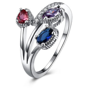 White Gold Multicolor Flower Ring for Women with Cubic Zirconia Stones