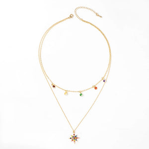 Star Necklace Layered with Rainbow Cubic Zirconia Stones