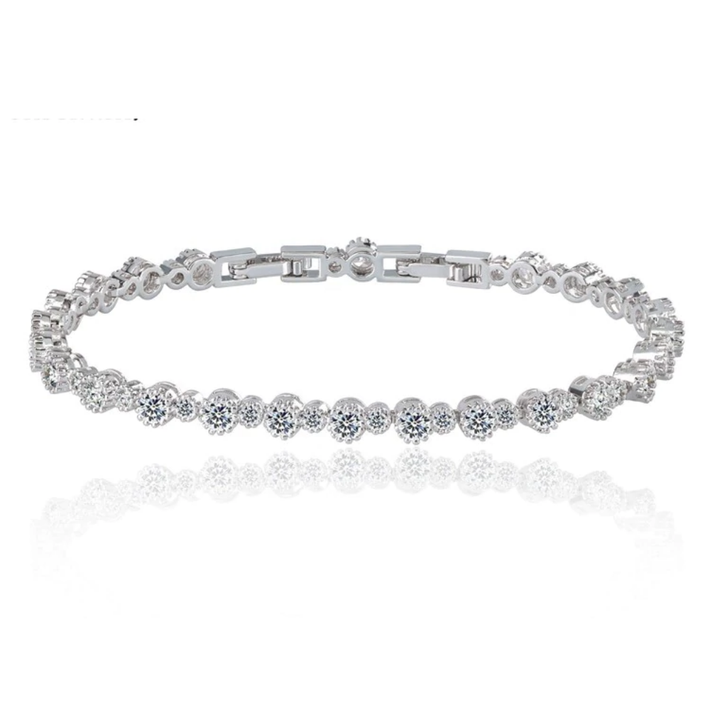 Round Cut Cubic Zirconia Tennis Bracelet for Women with White Di