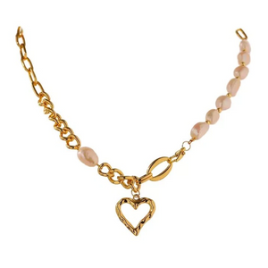 Pearl Link Necklace with Heart Pendant Necklace
