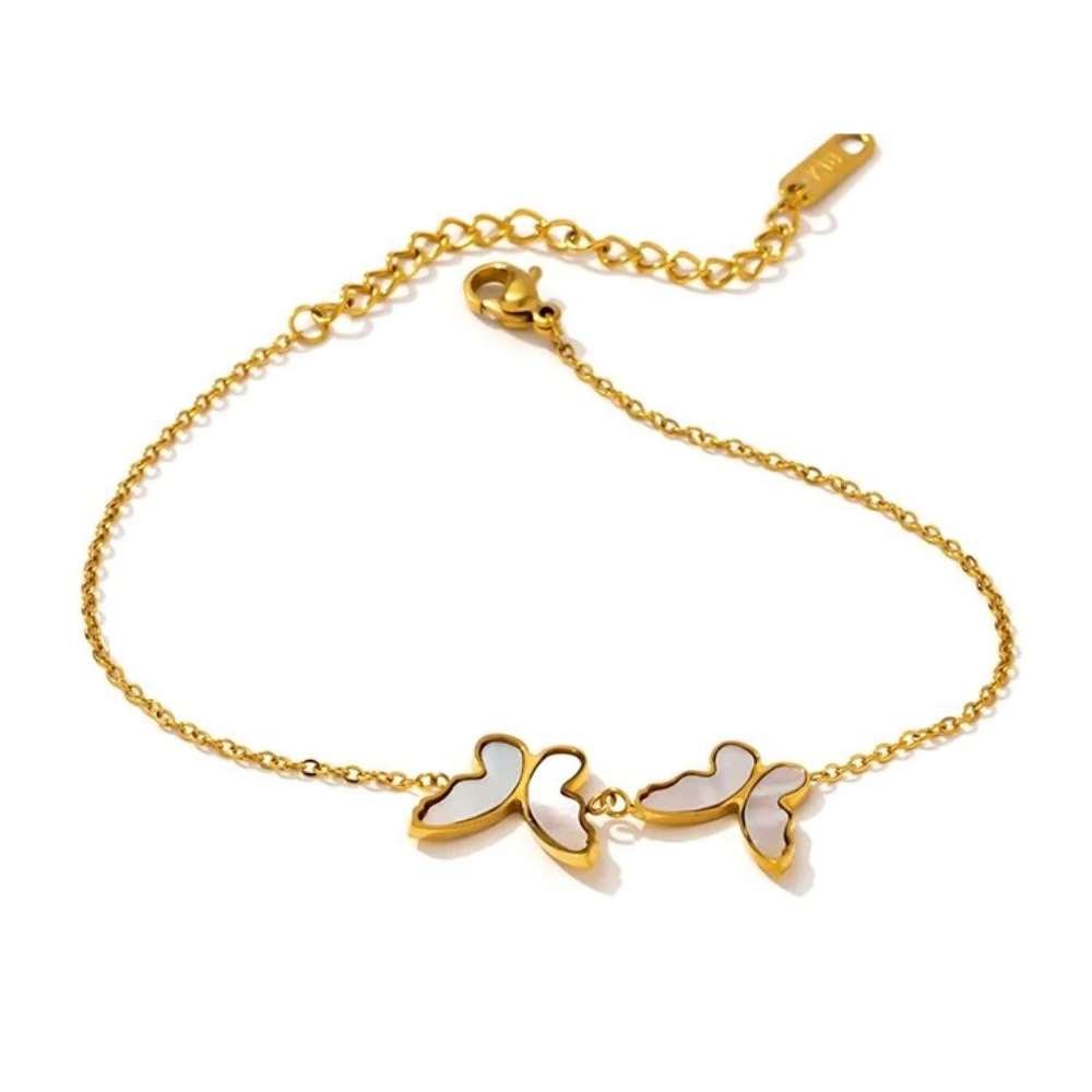 Butterfly Bracelet in Gold with Sea Shell Inlay Bracelet for Wom