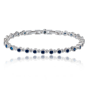 Sapphire and White Diamond Tennis Bracelet for Women with Round Cut Cubic Zirconia