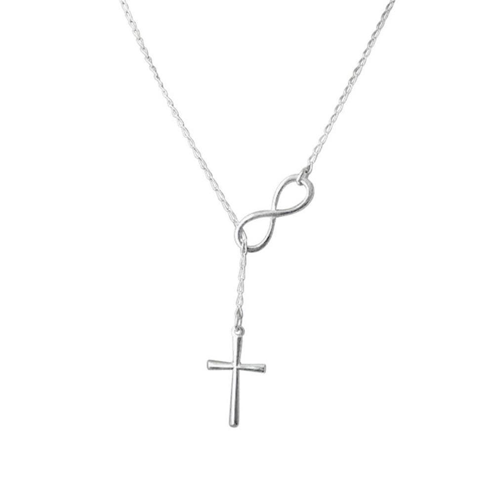 Silver Infinity Cross Necklace Lariat 