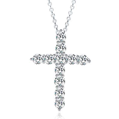 White Gold Cubic Zirconia Cross Necklaces for Women