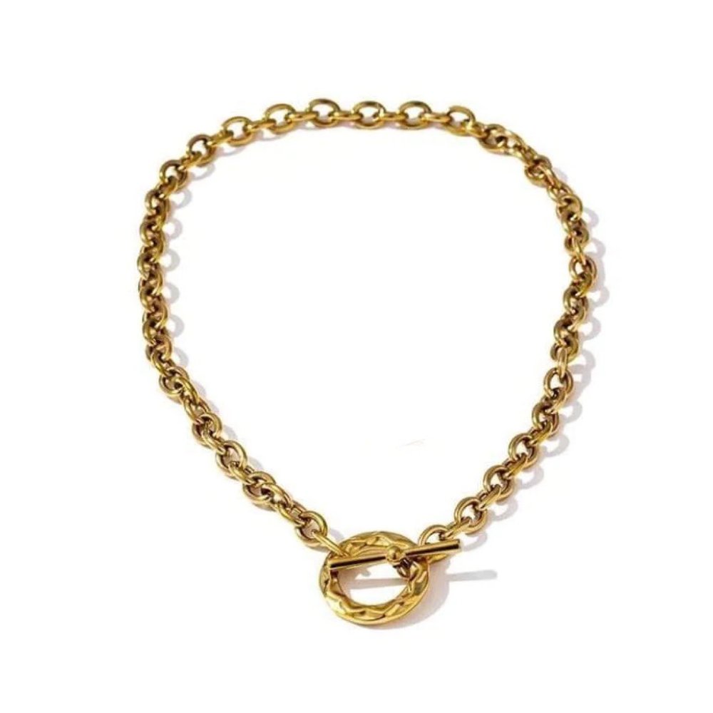 Gold Link Chain and Toggle Pendant Necklace for Women