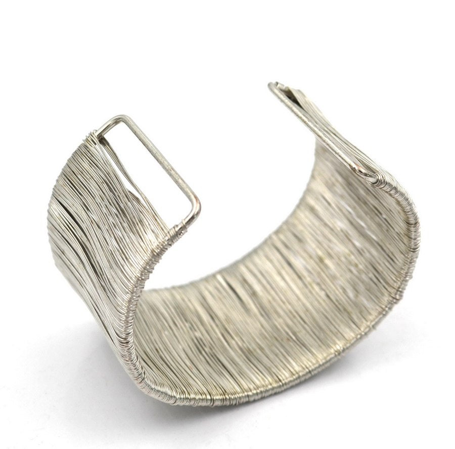 Silver Wire Cage Cuff Bangle Bracelet