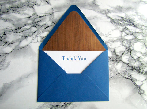 Letterpress thank you card with lined envelopes, by inviting in austin texas.