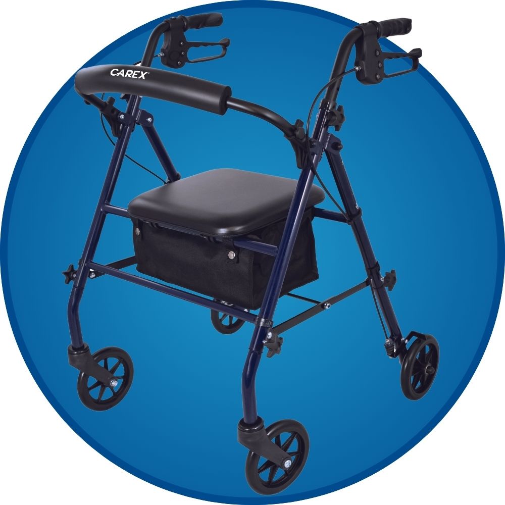 A rollator over a blue gradient circle