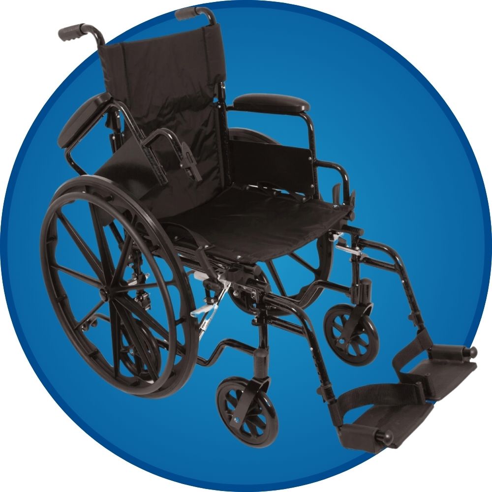 A wheelchair over a blue gradient circle