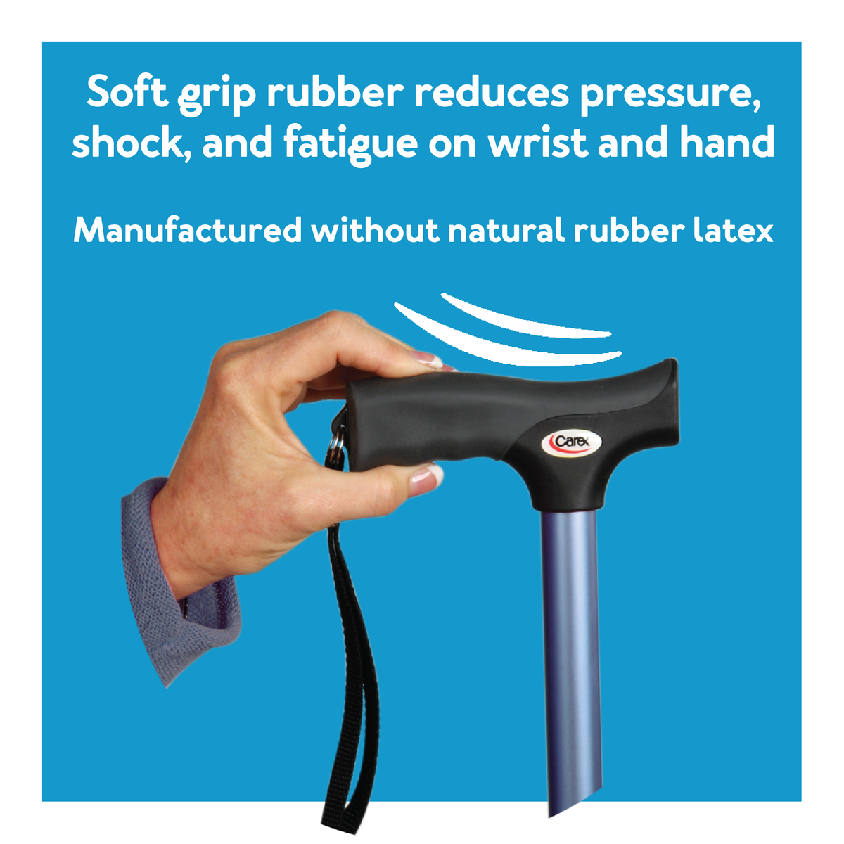 The Carex Soft Grip Derby Cane on a blue background : Further details are provided below