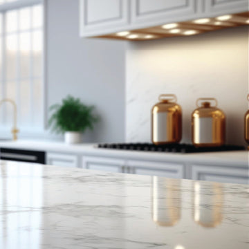 A close up of marble kitchen countertops
