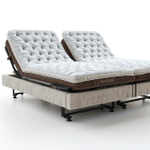 An adjustable bed in an up position