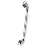 A silver grab bar on a white background