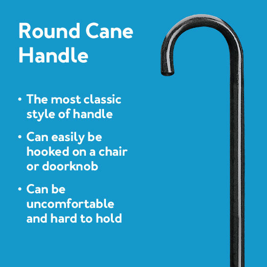 Round Cane Handle black color with text on blue background : Further details are provided below