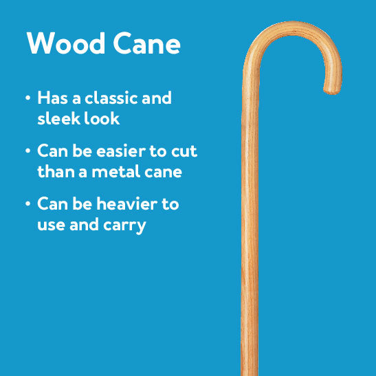 Wood Cane of brown color: with text on blue background : Further details are provided below