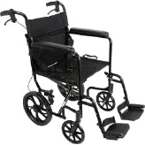 A black transport chair with large 12” rear wheels