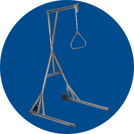 A gray trapeze over a blue circle