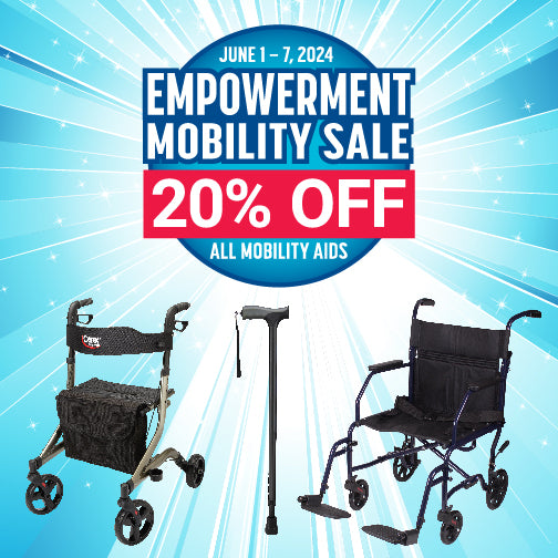 Three mobility aids next to text, 