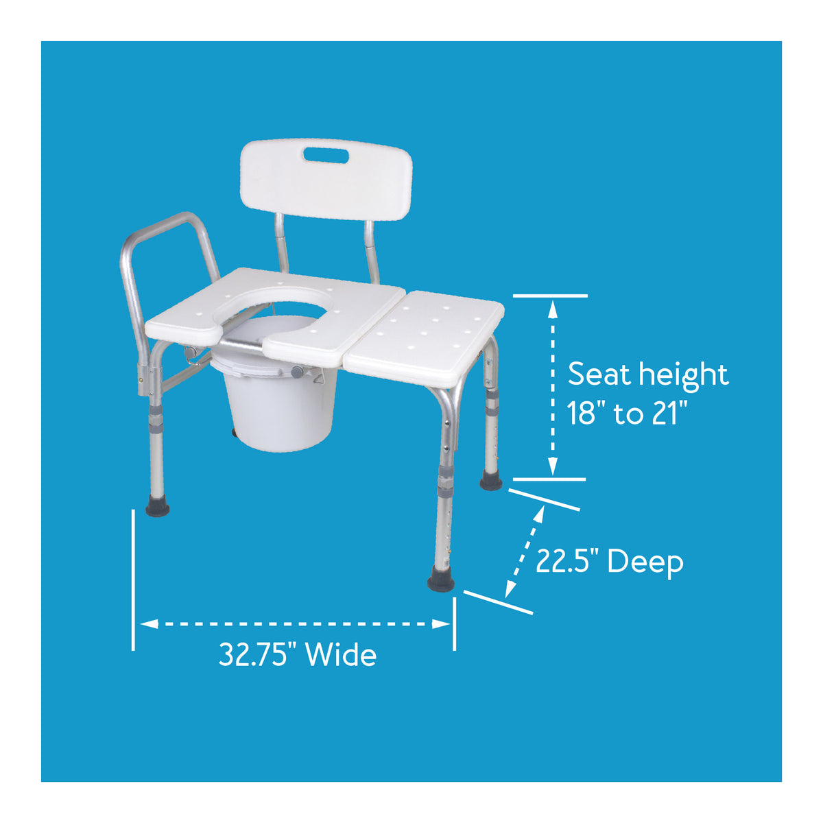 A transfer bench with dimensions outlined: 18