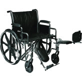 A bariatric wheelchair with its leg raised