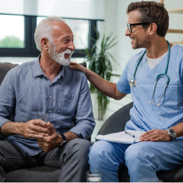 A senior man talking to a doctor