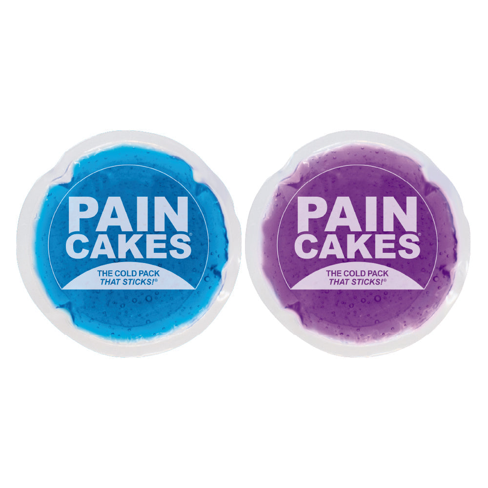 A purple and blue round ice pack