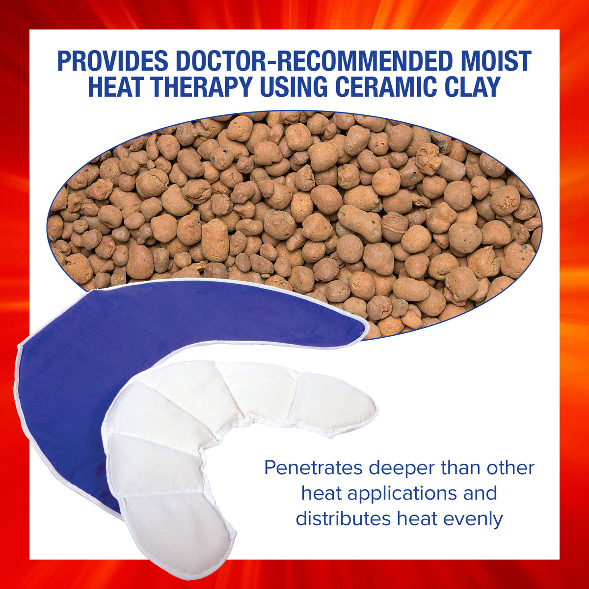 The ThermiPaq neck wrap over ceramic clay. Text: 